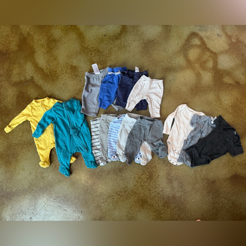 Colorful Neutral Newborn Onesies, Sleeper, Pants Set - clothes bundle lot